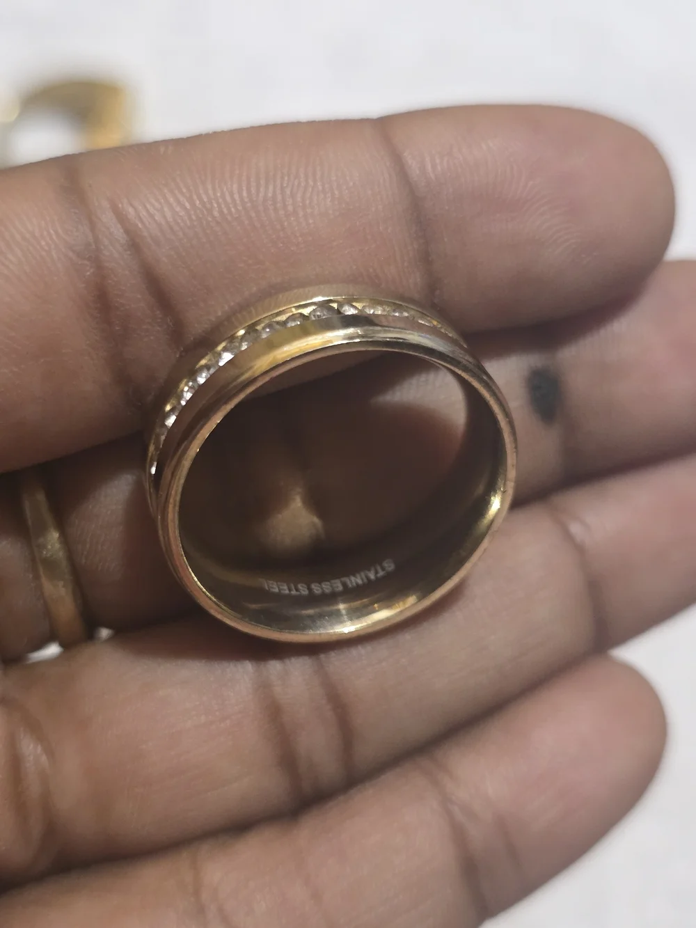 Gold Tone Stainless Steel  men's CZ Band Ring - Gold